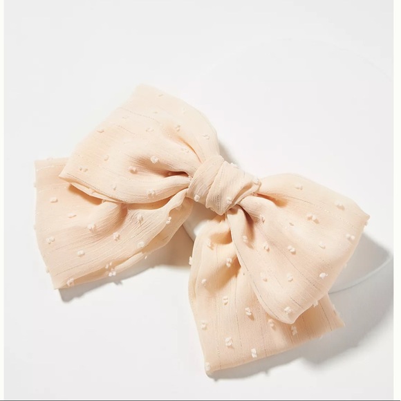 H&M BLUSH CHIFFON LIKE BOW HAIR TIE W DOTS NEW - Picture 3 of 5
